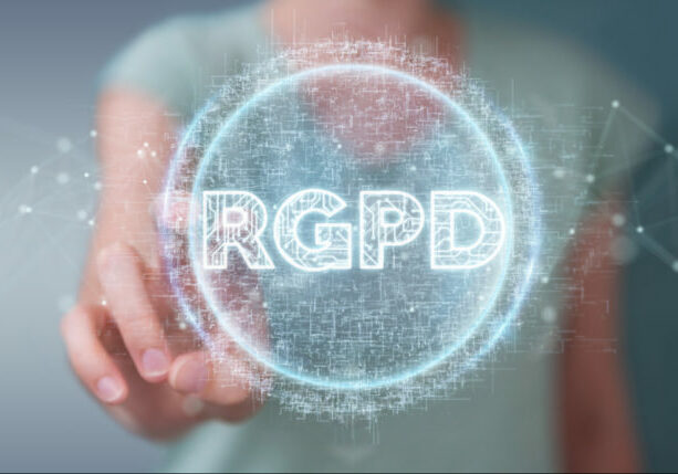 Businesswoman,On,Blurred,Background,Using,Digital,Gdpr,Interface,3d,Rendering